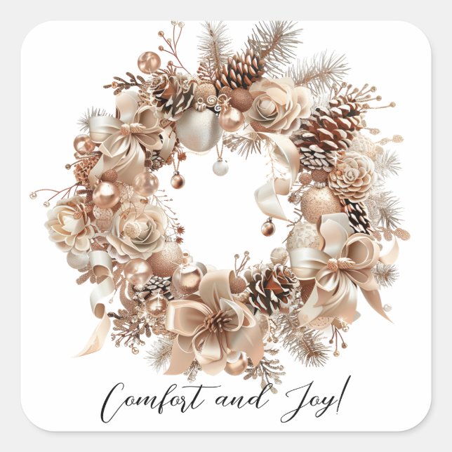 Adesivo Quadrado Botânica de Aquarela de Natal Elegante (Frente)