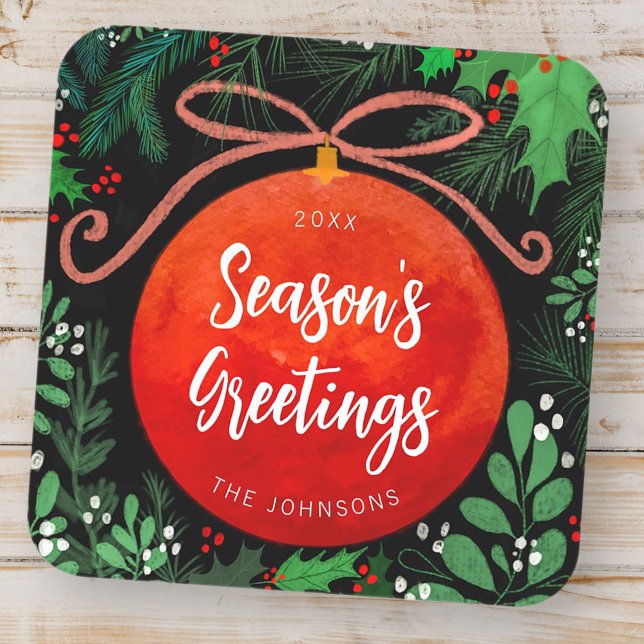 Adesivo Quadrado Botânica de Ornamento de Bola Vermelha Moderna de  (Criador carregado)