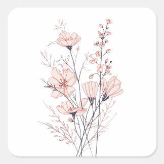 Adesivo Quadrado Botanical Floral Illustration | Minimal Nature Aes