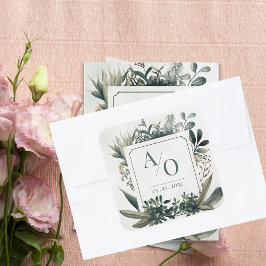 Adesivo Quadrado Botanical Greenery Wedding Monogram 