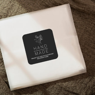 Adesivo Quadrado Botânico Simples Preto Mínimo