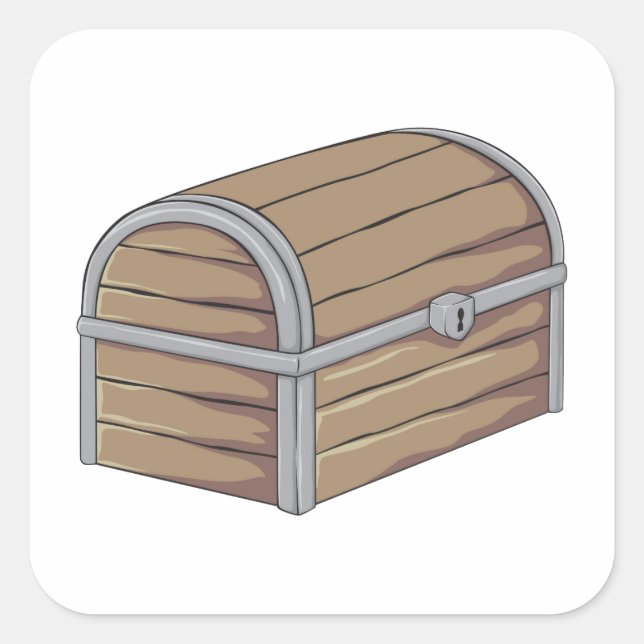 Adesivo Quadrado Botão de Peito do Tesouro de Pirata de Madeira Ant (Frente)