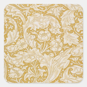 Adesivo Quadrado Botão de Solteiro Floral Dourado William Morris