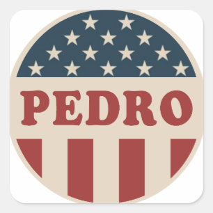 Adesivo Quadrado Botão de Voto Retro-Americano Clássico de Pedro