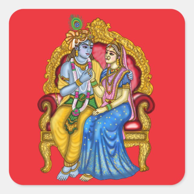 Adesivo Quadrado Botão Radha Krishna (Frente)