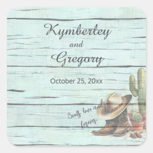 Adesivo Quadrado Botas Country Western Rústicas com Turquesa e Chap