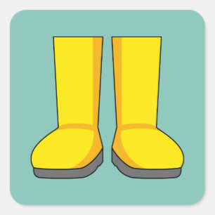 Adesivo Quadrado Botas de Borracha Amarela para Chuva