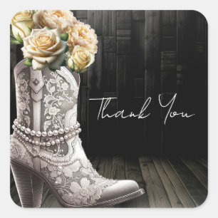 Adesivo Quadrado Botas de Cowgirl com Renda e Flores Brancas Casame