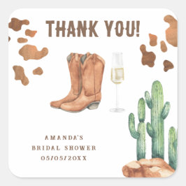 Adesivo Quadrado Botas Western & Bubbly Obrigada Festa de noivado