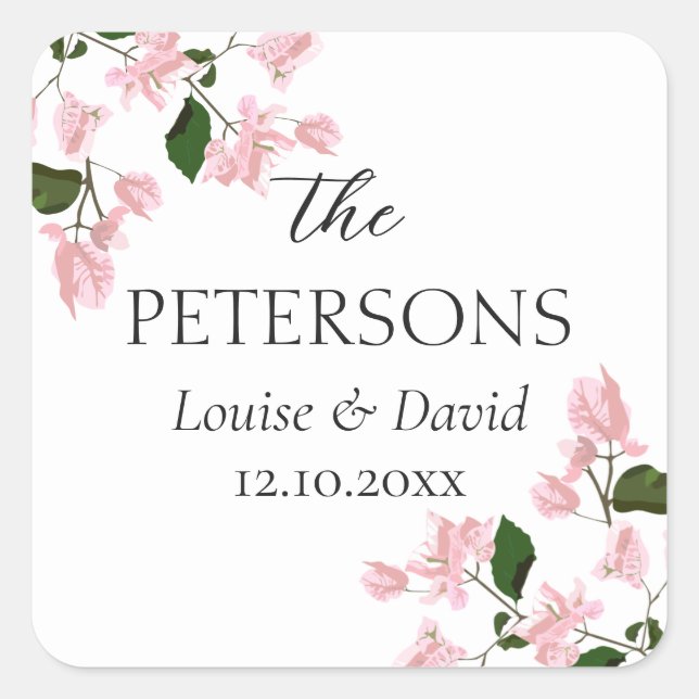 Adesivo Quadrado Bougainvillea Wedding Gifts & Favors Sticker (Frente)
