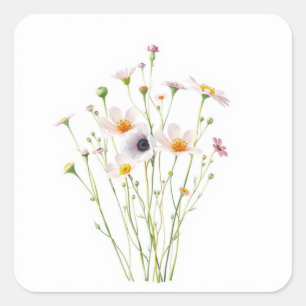 Adesivo Quadrado Bouquet de aquarela de flores silvestres