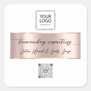 Adesivo Quadrado Boutique Online Compra Rosa QR Code Logotipo Branc