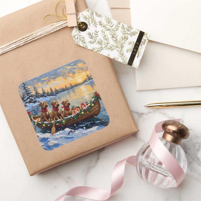 Adesivo Quadrado Bouvier des Flandres Christmas Boat Holiday (Presentear)