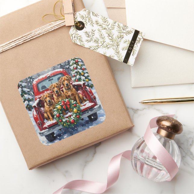 Adesivo Quadrado Bouvier des Flandres Christmas Red Truck Holiday (Presentear)