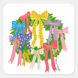 Adesivo Quadrado Bow Merry And Bright Christmas 