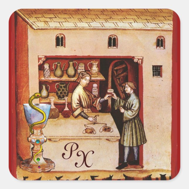 Adesivo Quadrado BOWL DE HYGEIA MONOGRAM Medicine, Pharmage (Frente)