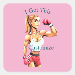 Adesivo Quadrado Boxeadora Feminina em Forma Thunder_Cove