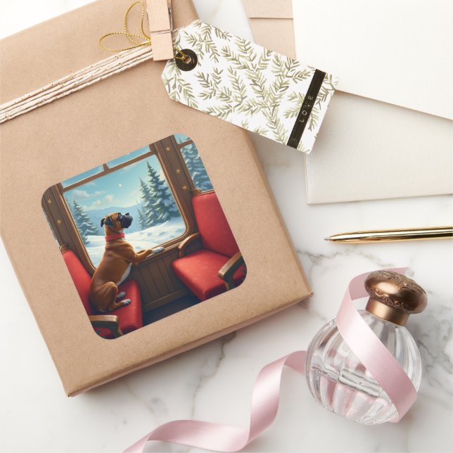 Adesivo Quadrado Boxer Christmas Eve Train Ride Painting (Presentear)