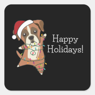 Adesivo Quadrado Boxer Dog Natal Snow Praça dos Cães de Inverno