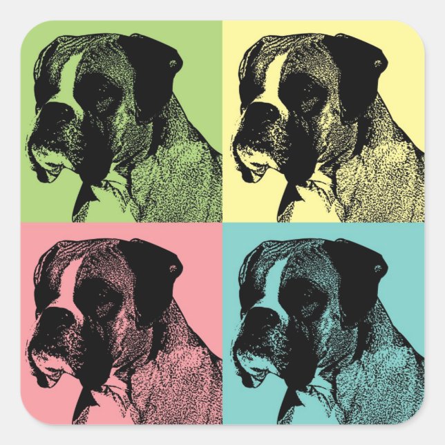 Adesivo Quadrado Boxer Dog Stamper Pop Art (Frente)