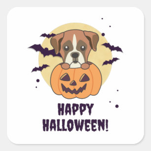 Adesivo Quadrado Boxin In Pumpkin Cute Dogs Happy Halloween