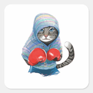 Adesivo Quadrado Boxing Cat