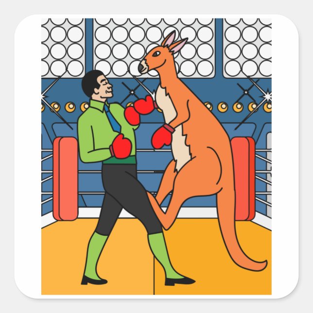 Adesivo Quadrado Boxing Glove Boxing Kangaroo Fighting (Frente)