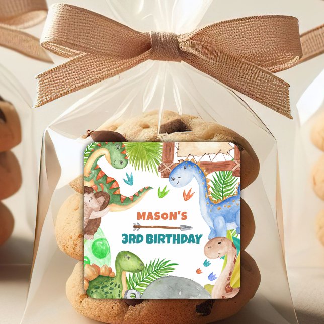 Adesivo Quadrado Boy Dinosaur 3rd Birthday Party (Criador carregado)