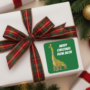 Adesivo Quadrado Brachiosaurus engraçado da árvore de Natal Dinossa