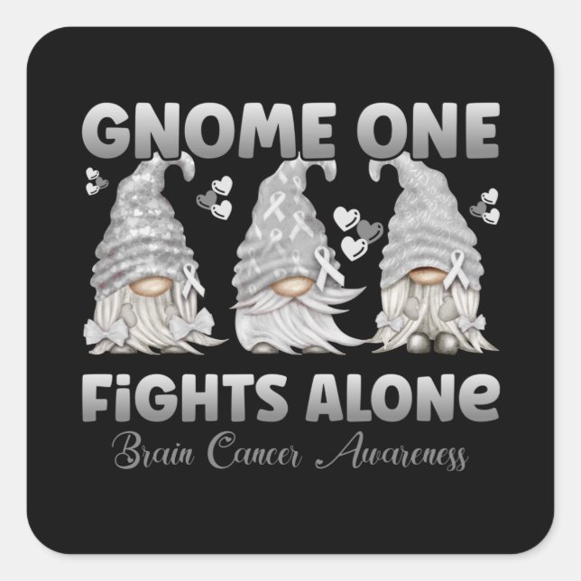 Adesivo Quadrado Brain Cancer Grey Ribbon Gnome (Frente)