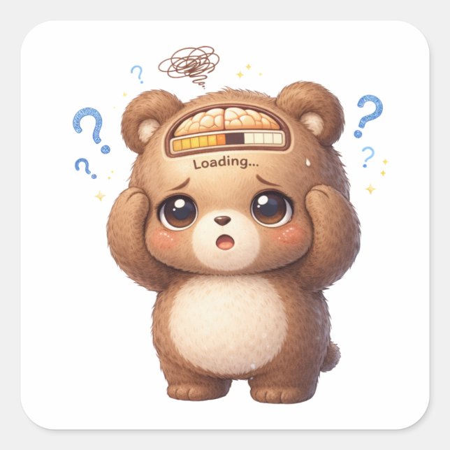 Adesivo Quadrado Brain Loading Cute Bear Sticker (Frente)