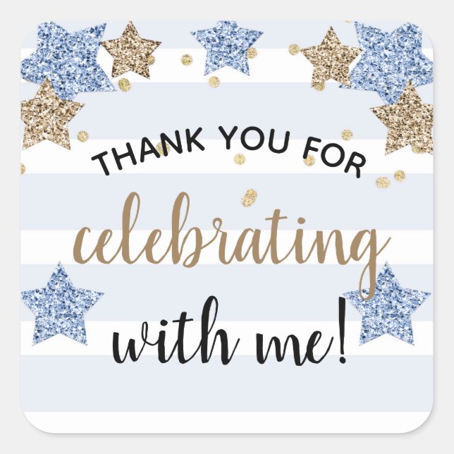 Adesivo Quadrado Branca com a Pequena Estrela de Aniversário Dourad (Frente)