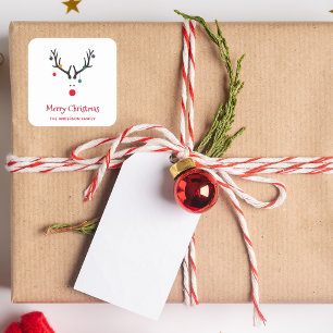 Adesivo Quadrado Branca de rena de Natal simples e engraçada