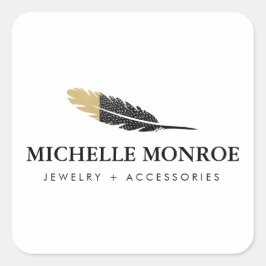 Adesivo Quadrado Branca do Designer de Penas de Boho Dipped Boho Do