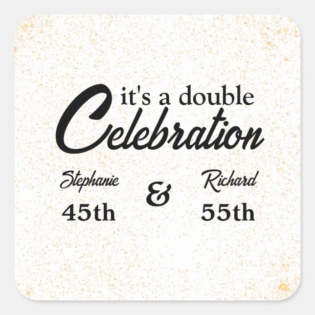 Adesivo Quadrado Branca Dourada de Aniversário Conjunto de Dupla Ce (Frente)