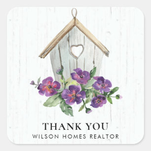 ADESIVO QUADRADO BRANCA, FLORAL BIRDHOUSE GRAÇAS AO SEU REALTOR