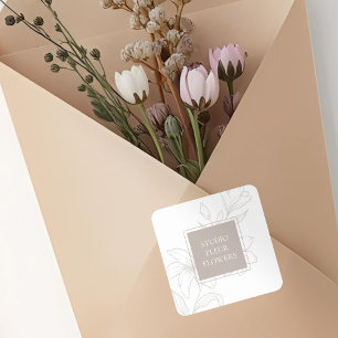Adesivo Quadrado Branca Rótulo Floral do Chic Taupe