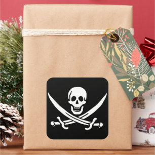 Adesivo Quadrado Branco, Bandeira Pirata, Calico Jack, Caveira e Cu