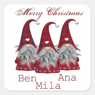 Adesivo Quadrado Branco com gnomo vermelho