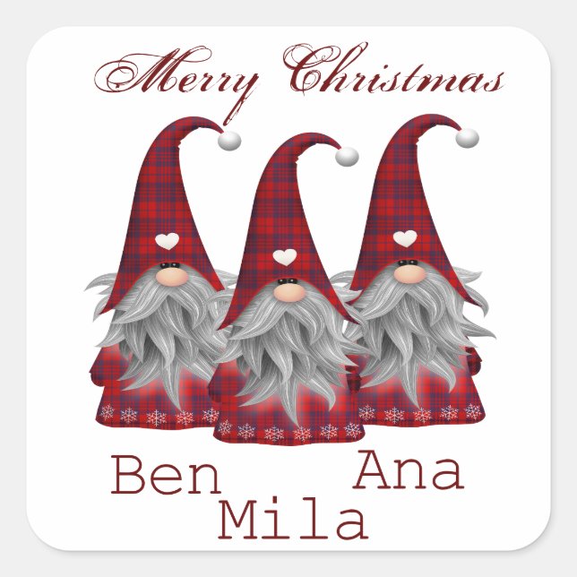 Adesivo Quadrado Branco com gnomo vermelho (Frente)