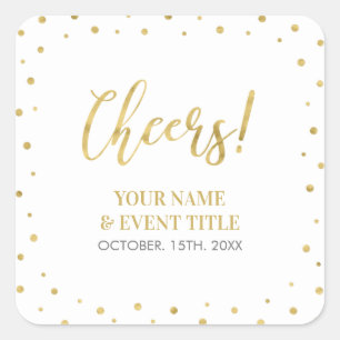 Adesivo Quadrado Branco & Dourado   Favor de Aniversário Adulto Mod