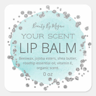 Adesivo Quadrado Branco E Azul  Rótulos de Lip Balm de Prata