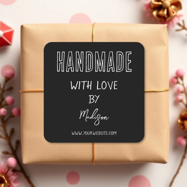 Adesivo Quadrado Branco | Feita À Mão Com Vinheta Quadrada Com Amor (Criador carregado)