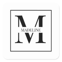 Branco Monograma Personalizado Moderno Elegante