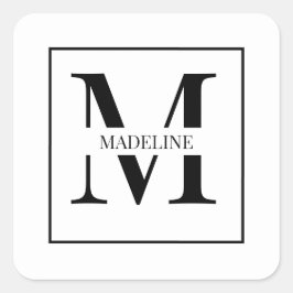 Adesivo Quadrado Branco Monograma Personalizado Moderno Elegante