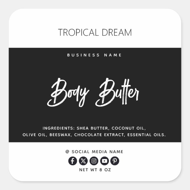 Adesivo Quadrado Branco preto moderno simples (Frente)