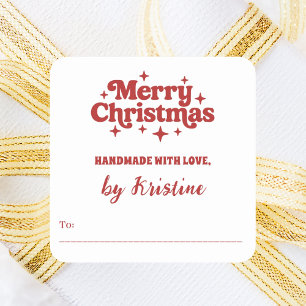 Adesivo Quadrado Branco vermelho feito à mão por embrulho de presen