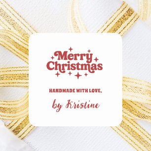 Adesivo Quadrado Branco vermelho feito à mão por embrulho de presen