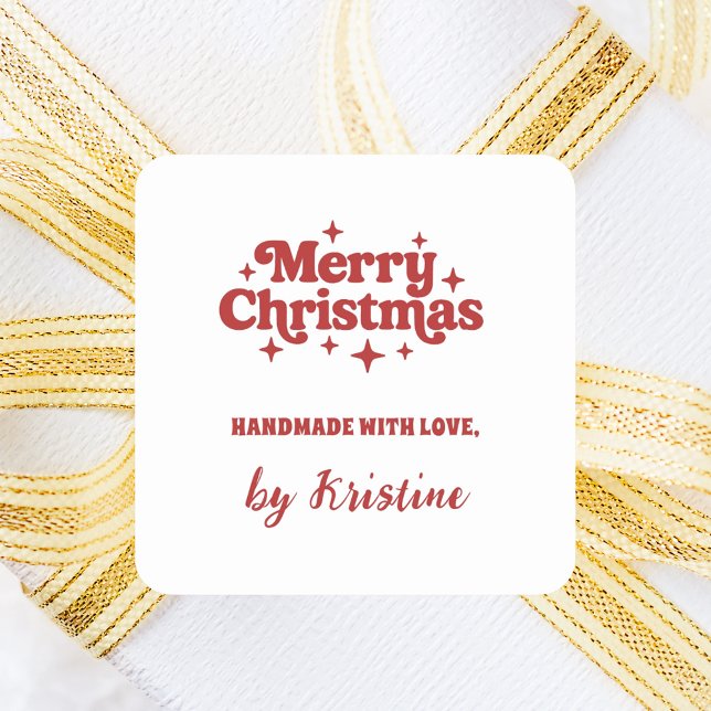 Adesivo Quadrado Branco vermelho feito à mão por embrulho de presen (Criador carregado)