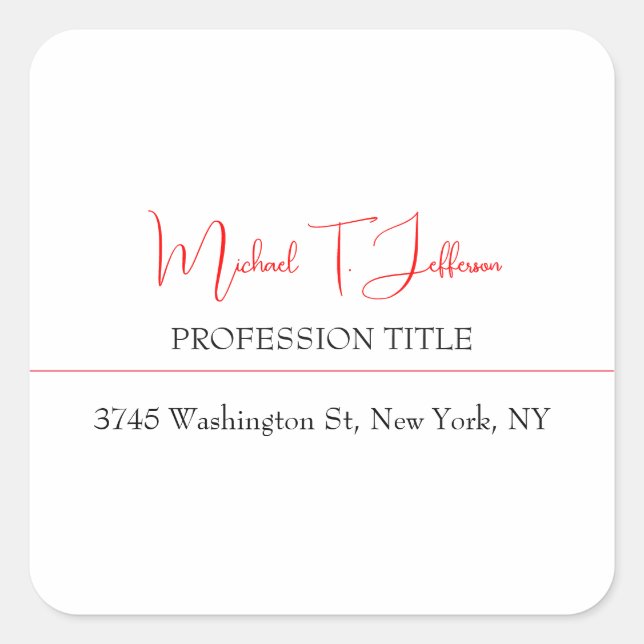 Adesivo Quadrado Branco Vermelho Simples Simples e Simples Plana El (Frente)